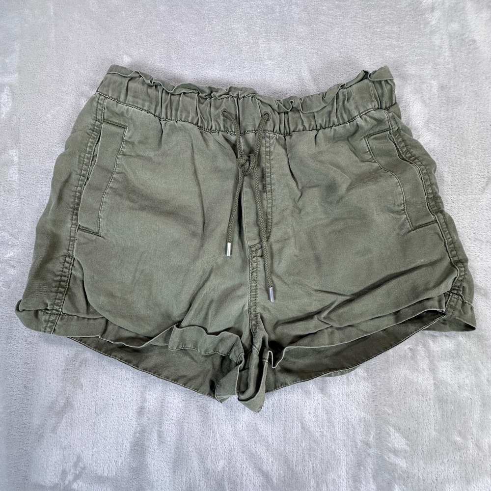 Loft Denim Shorts Womens Size Small Olive Green High Rise Drawstring Waist